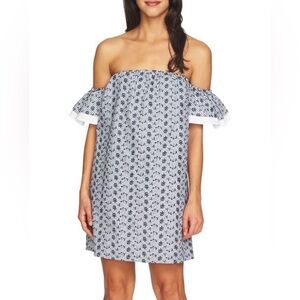 Cynthia Steffe Embroidered Striped Off-The-Shoulder Ruffle Sleeve Dress 8